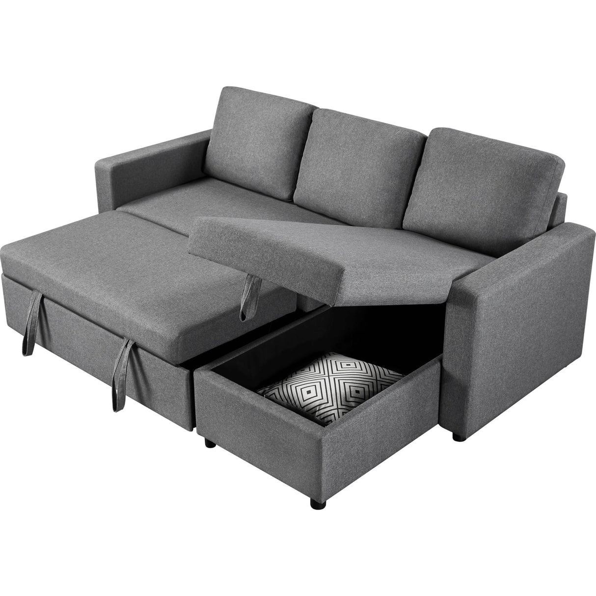 Yaheetech Sleeper Sofa Pull Out Sofa Bed 2 in 1 Sectional Sleeper Couches with Chaise L-Shaped Reversible Daybed with Pull Out Bed & Storage for Living Room Bedroom Apartment Light Gray Yaheetech