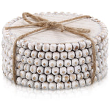 6 Pcs Beaded Wood Coasters Sets 3.94 Inches Round Beaded Coasters Farmhouse Coasters Home Wood Coasters for Drinks Bar Coasters Table Top Coasters for Home Kitchen Table Housewarming (White) Honeydak