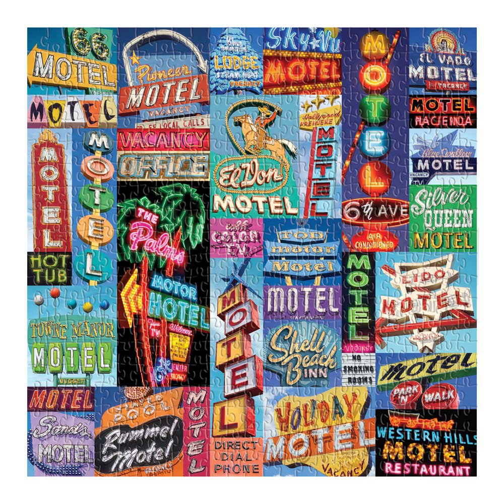 Galison Vintage Motel Signs 500 Piece Jigsaw Puzzle for Adults, Classic Family Puzzle with 500 Pieces and Vintage Artwork Galison