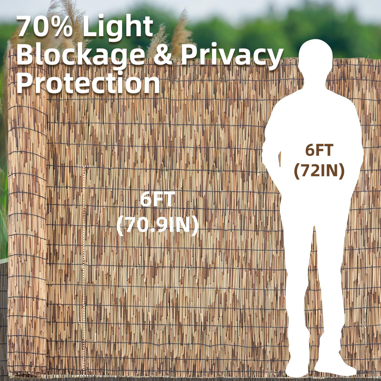 SHYDZYYC Brown 6FT X 16.4FT Reed Fencing Roll, Balcony Privacy Reed Shade Bamboo Fencing Garden Fence Border, Wind Block Sunshade Fence Screen for Outdoor Yard Patio Flower Bed Edge SHYDZYYC