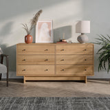Prepac Finnley 6-Drawer Dresser in Natural Oak, Dresser for Bedroom, Extra-Wide Chest of Drawers with Storage, Modern Clothing Organizer for Home, Bedroom, Living Room, 16" D x 61" W x 31" H Prepac
