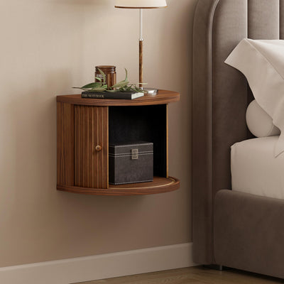 WERMO 16'' Floating Nightstand with Storage and Sliding Door - Floating Side Table for Living Room, Bedroom and Office. Mid Century Modern Nightstand Wood, Bedside Shelf Wall Mount (Walnut)