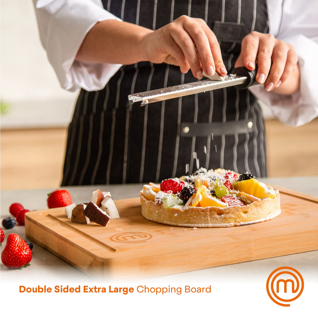 MasterChef Bamboo Cutting Board for Meat, Butcher Block Countertop, Large Chopping Board Wood 18" x 12", Natural, Organic & Food Safe Surface, Reversible Wooden Cutting Board with Juice Groove MasterChef