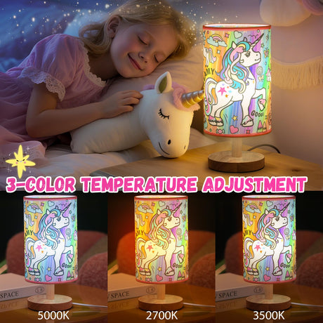 NuuNuy DIY Unicorn Night Light for Girls Room - Paint Your Own Lamp Kit with Bulb & 24 Markers, Dimmable Table Lamp with 3 Colors, Cute Room Decor, Birthday & Christmas Gifts for Girls (Unicorn) NuuNuy