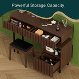 UEV Wood Vanity Desk with Mirror,Makeup Vanity Set with Drawer Chest,Vanity Dressing Table Makeup Desk Set with Storage Space for Bedroom(Brown) UEV