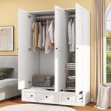 LABROSKIA White Wardrobe Closet with 3 Doors: 74" Bedroom Armoire Wardrobe Closet with 2 Drawers, Wooden Cabinet with Hanging Rod, Modern Armoire Closets with Shelves (White, 47") LABROSKIA