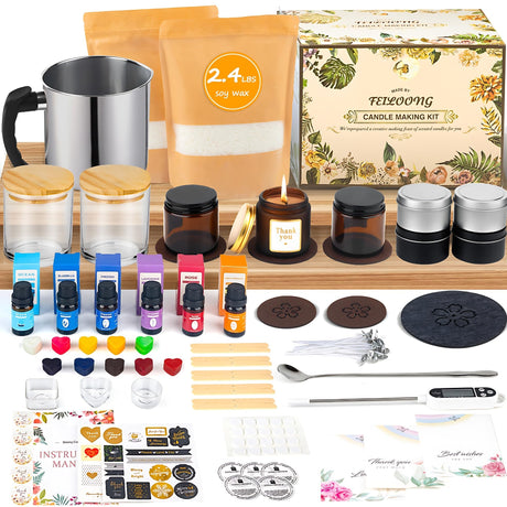 FEILOONG Candle Making Kit for Adults Beginners, Complete Candle Making Supplies Include Soy Wax, Candle Jars, Scents, Wicks & More, DIY Starter Candle Making Full Set, Arts Crafts Kit FEILOONG