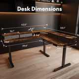 FLEXISPOT 63'' L Shaped Standing Desk Electric Corner Table with Shelf, 4 Storage Drawers, Adjustable Computer Workstation for Home, Office, Game, Studio, USB Charger, Rustic Brown Top + Black Frame FLEXISPOT