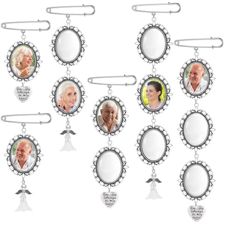 110 Pieces Wedding Bouquet Photo Charms Memory Charms Oval Frame Memorial Picture Charm DIY Pin Brooch with 1.18 x 1.57 Inch Oval Glass Cabochon Pendants Bulk for Wedding Party Bridal Shower Hicarer