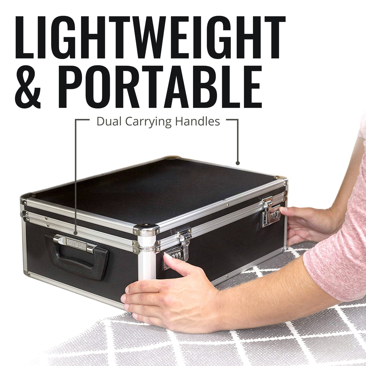 Vaultz Storage Lock Box - 6.5 x 23 x 13.5 Inch - Secure Dorm Storage Trunk with Combination Lock - Ideal Briefcase, Medicine Box, and Personal Item Lock Box - Store Cash, Laptop - Black/Silver Vaultz