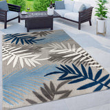 Rugshop Blue Palm Frond Indoor/Outdoor Area Rug Non-Shedding Easy Cleaning for Patio, Deck and Living Room, 5' x 7' Rugshop