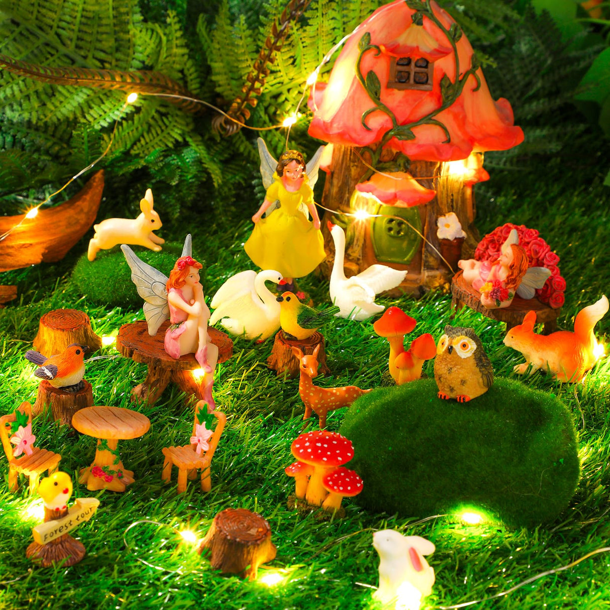 Soaoo Fairy House Garden Figurines Kit Spring Garden Decor Easter Basket Decoration Spring Decoration Outdoor Wildflower Butterfly Fairy Mushroom Party Supplies Micro Landscape Ornaments Soaoo