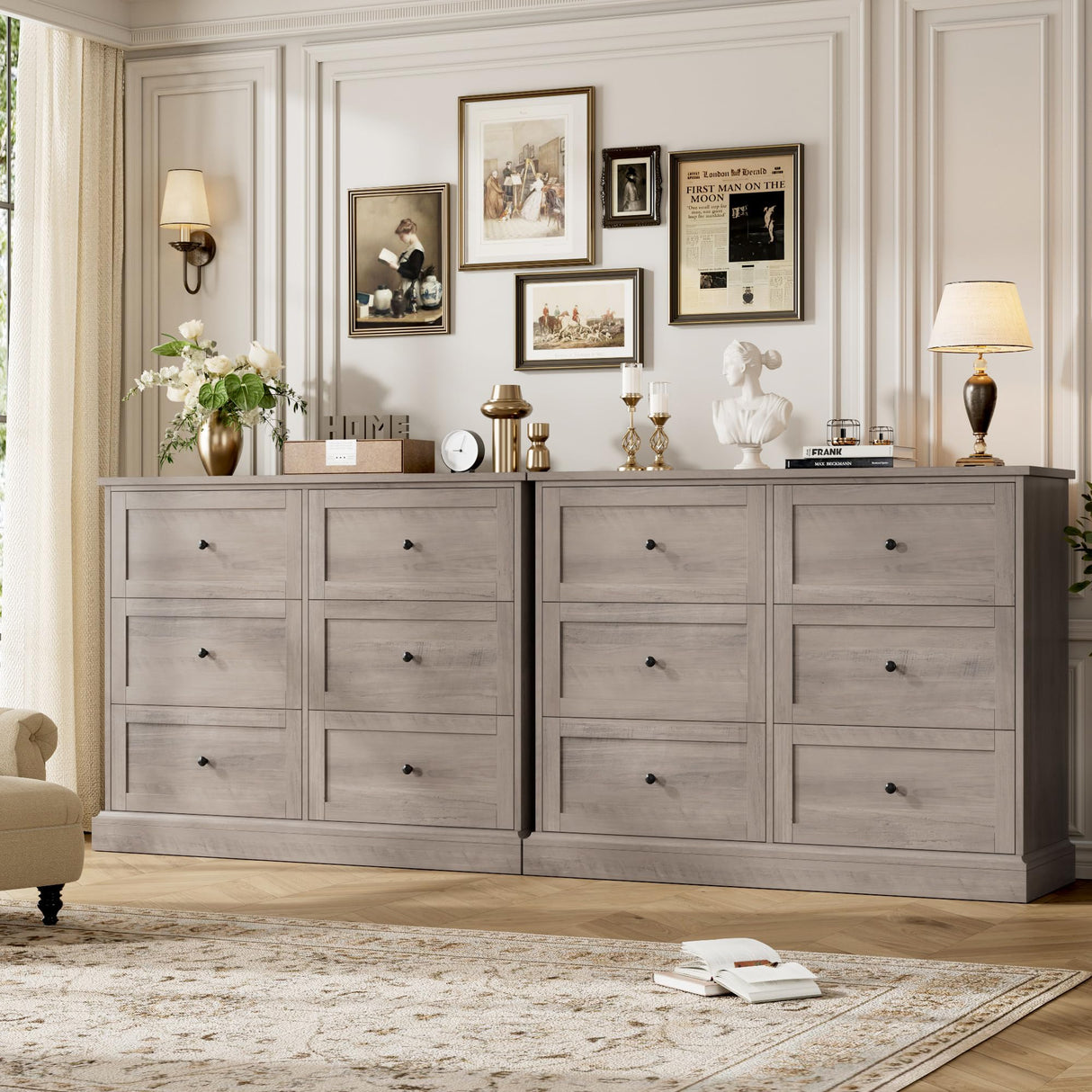 FOTOSOK 6 Drawer Dresser, Modern Dresser Double Dresser 6 Drawer Chest with Deep Drawers, Wide Storage Organizer Drawer Cabinet for Living Room Home, Ash Grey FOTOSOK