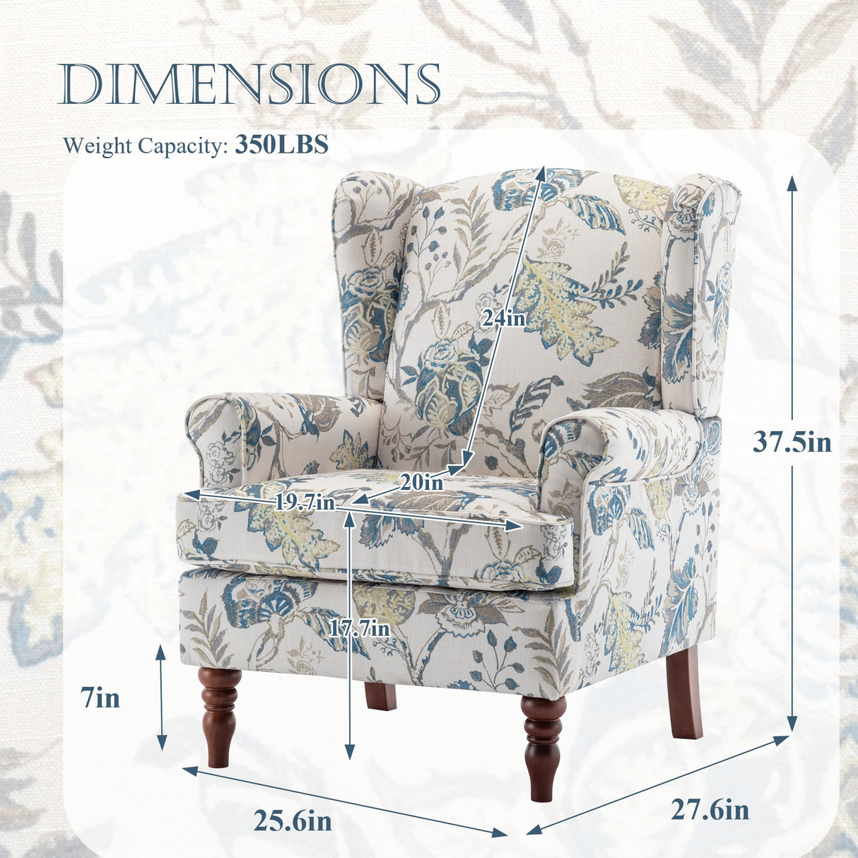 MELLCOM Floral Accent Chair, High Back Upholstered Armchair with Solid Legs, Leisure Single Sofa Chair for Living Room, Bedroom, Home Office, Blue Floral MELLCOM