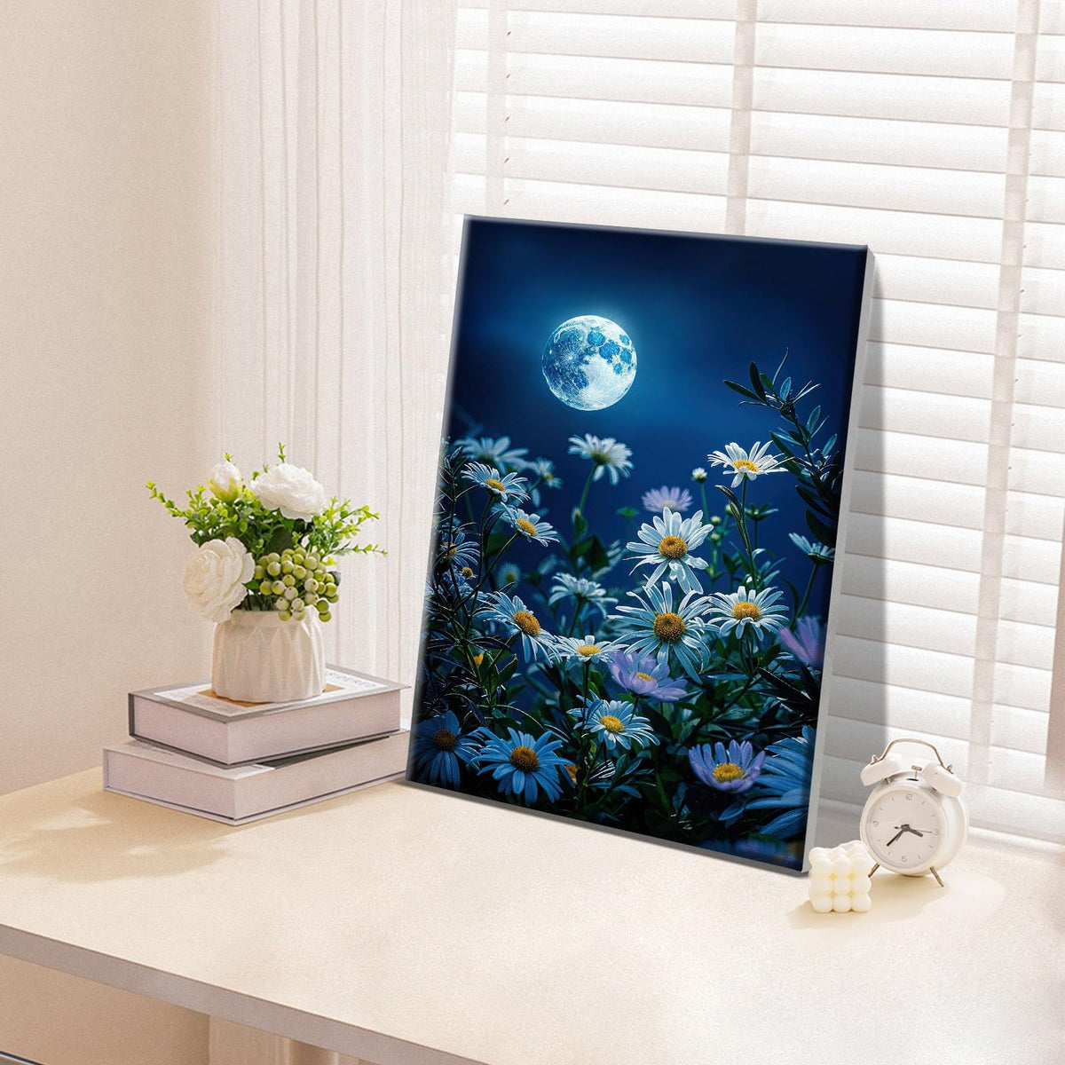 ATDMS Paint by Numbers Kit for Adults with Frame Landscape Paint by Number with Easel DIY Flowers Adult Paint by Number Kits on Canvas Framed Moon Oil Painting Kits for Home Wall Decor 8x12 Inch ATDMS