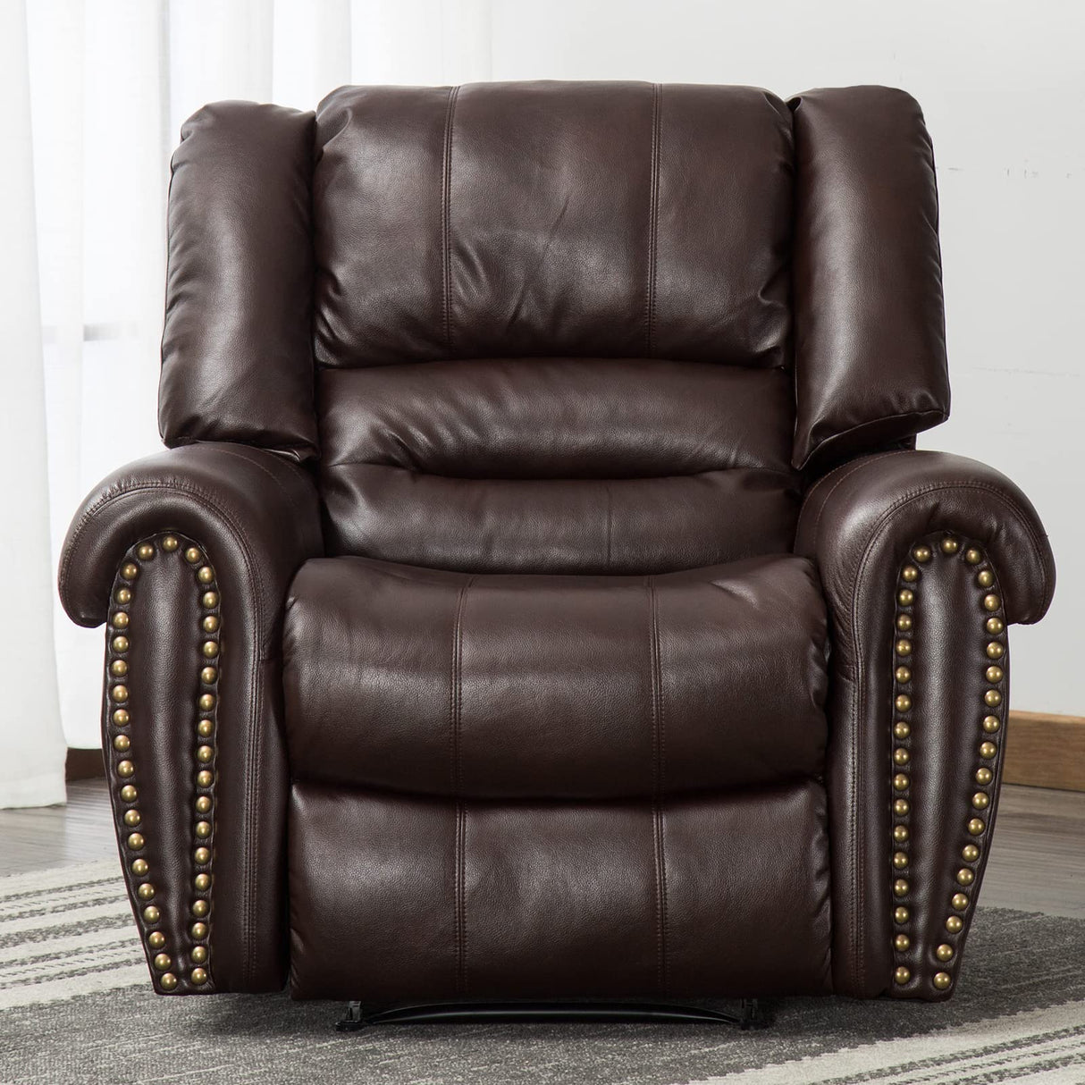 CANMOV Leather Recliner Chair, Classic and Traditional Manual Recliner Chair with Comfortable Arms and Back Single Sofa for Living Room, Brown CANMOV