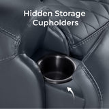 CHITA Genuine Leather Recliner Chair for Adults with Adjustable Power Headrest, Lay Flat Power Recliner with Slide-Out Cupholders & USB/Type-C Ports, Living Room Chair, Navy Blue CHITA