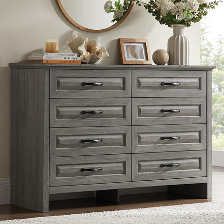 Amada Farmhouse 8 Drawer Dresser for Bedroom, 47.2 Inch Wide Wood Dresser with Natural Texture, Large Drawers, Rustic Farmhouse Chest of Drawers for Bedroom, Living Room, Hallway, Gray AMADA HOMEFURNISHING