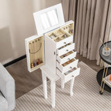 Giantex Jewelry Cabinet Armoire Chest with 4 Drawers, Flip Top Mirror, Top Storage Compartments, 2 Side Doors with 8 Necklace Hooks, 2 Shelves, White Standing Jewelry Organizer Box for Girls Gift Giantex