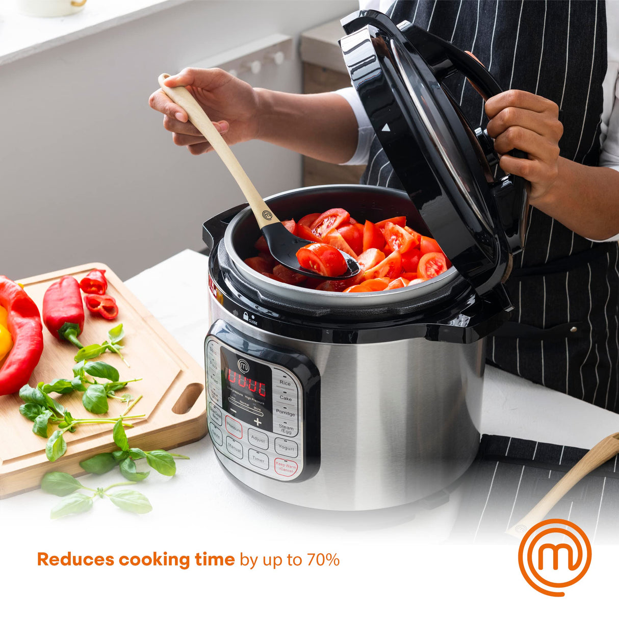 MasterChef Electric Pressure Cooker 10 in 1 Instapot Multicooker 6 Qt, Slow Cooker, Vegetable Steamer, Rice Maker, Digital Programmable Insta Pot with 18 Cooking Presets, Stainless Steel, Non Stick MasterChef