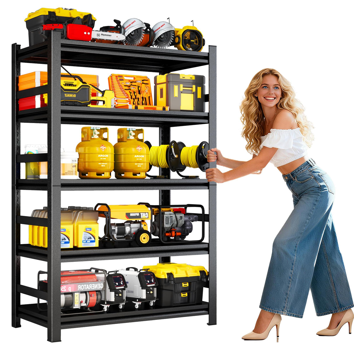 72''H Garage Storage Shelves Heavy Duty Garage Shelving Units, 3000 LBS Steel Industrial Shelving, Adjustable 5-Tier Metal Utility Shelf Organizer for Warehouse, Basement, Black (72''Hx36''Wx16''D) ErgoNova