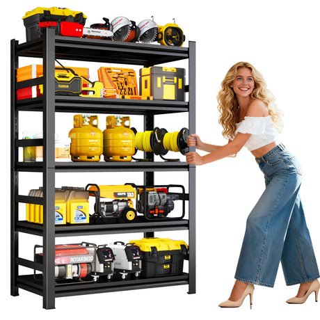 72''H Garage Storage Shelves Heavy Duty Garage Shelving Units, 3000 LBS Steel Industrial Shelving, Adjustable 5-Tier Metal Utility Shelf Organizer for Warehouse, Basement, Black (72''Hx36''Wx16''D) ErgoNova