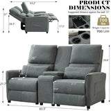 DRMBOOK 63'' RV Loveseat Recliner Sofa, Linen Fabric Double Camper Couch 2 Seater Recliner with Console, Home Movie Theater Seating Chair, 2 Person Push Back Recliners for Living Room, Grey DRMBOOK