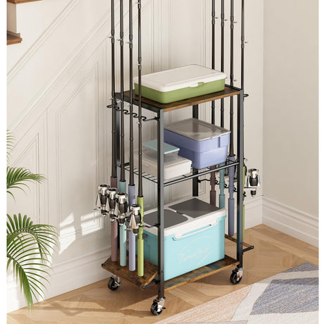 ZHOOGE Fishing Rod Holders for Garage, Fishing Pole holders Fishing Pole Rack Holds up to 8 Rods and Reel Combos, Fishing Gear Equipment Organizer Storage Solution for Garage Basement or Indoor ZHOOGE