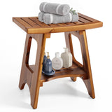 HOLANA 18" Acacia Wood Shower Benches for Inside Shower - Wooden Shower Stool Waterproof for Shaving Legs - Bench Seat with Storage Towel Shelf for Bathroom - Tub Bench Chair Spa Bath (Acacia) HOLANA