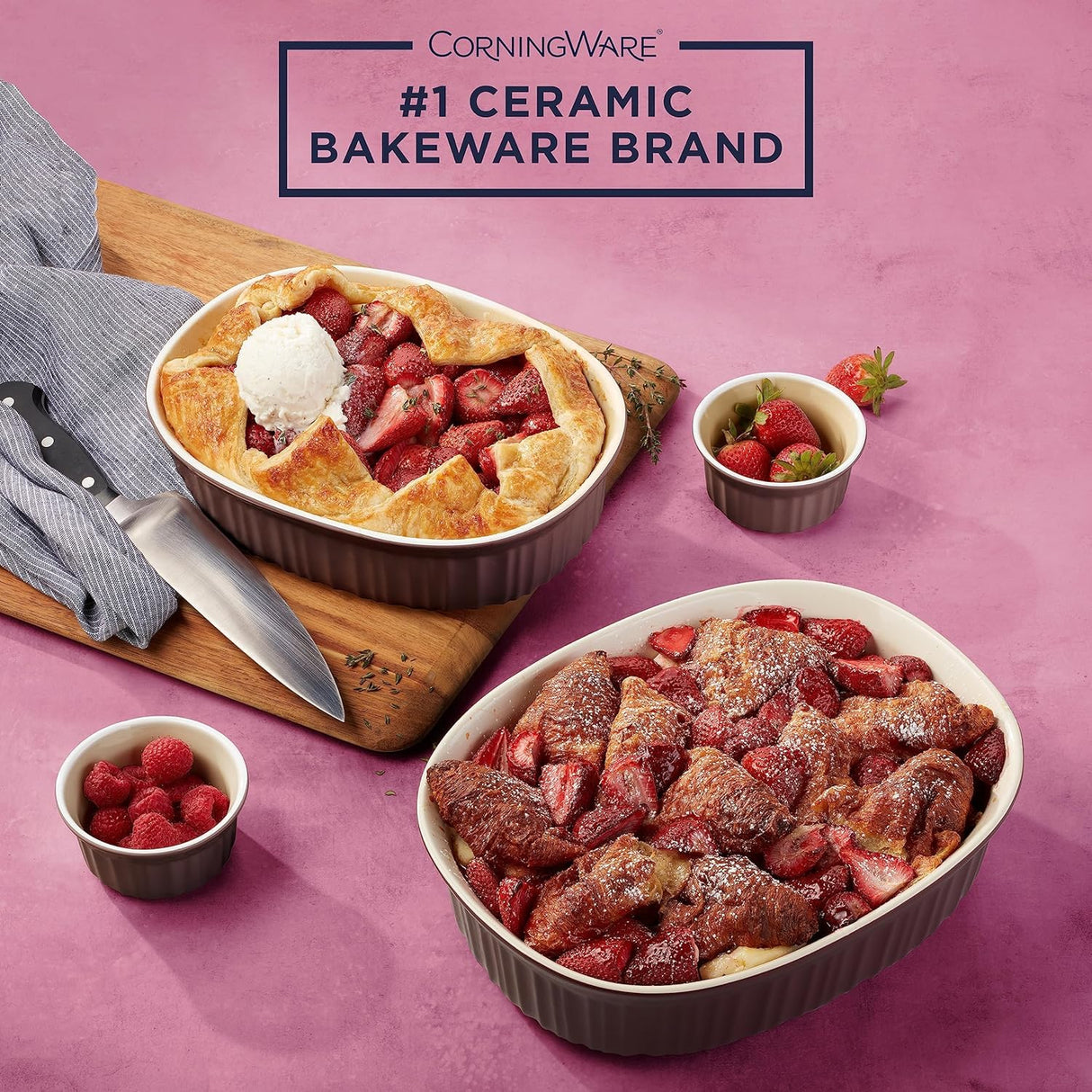 CorningWare Ceramic Bakeware Set with Lids, Chip and Crack Resistant Stoneware Baking Dish, Microwave, Dishwasher, Oven, Freezer and Fridge Safe, 12-Piece French Cabernet CorningWare