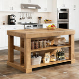 Tribesigns Kitchen Island with Storage, 55-Inch Farmhouse Stationary Island Table with Large Countertop, 3-Tier Wooden Coffee Bar Table for Kitchen, Dining Room, Rustic Brown Tribesigns