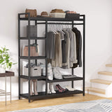 Tribesigns Free-standing Closet Organizer with 6 Storage Shelves and Hanging Bar, Large Standing Clothes Garment Rack（Black） Tribesigns