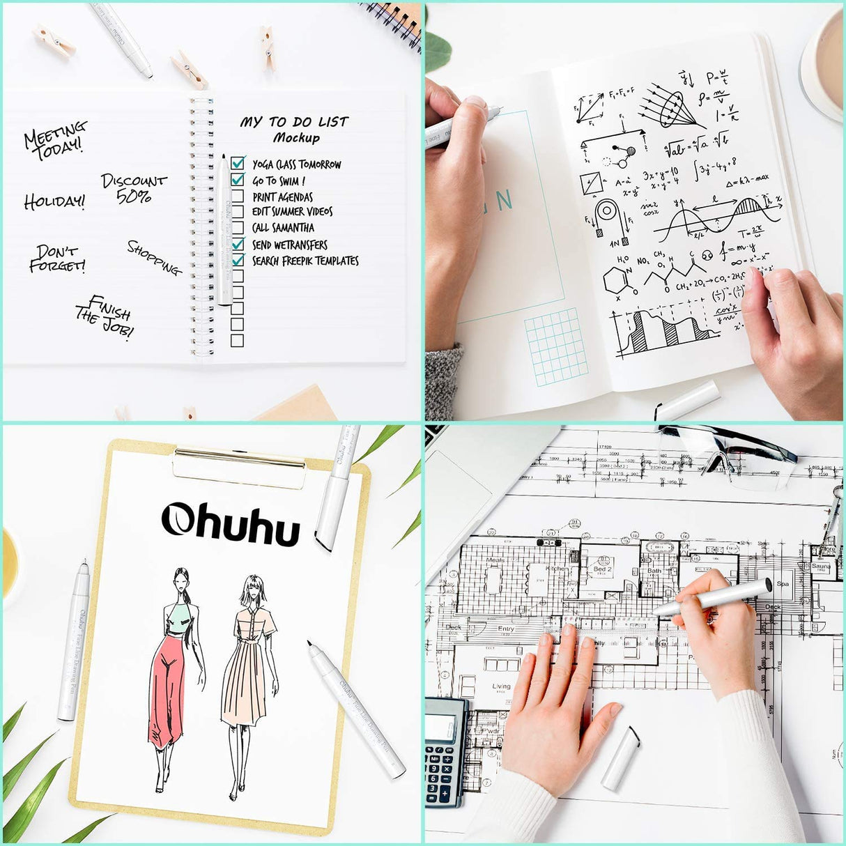 Ohuhu Fineliner Pens Micro Drawing Pens: 8-size Tips (Ultra-fine, Fine & Brush) Waterproof Pigment Black Ink for Illustration Drawing Journaling Sketching for Artist Beginners Ohuhu