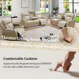 SIENWIEY Leather Recliner Sofa Set with LED Light, Power Reclining Couch Set with USB Port, Leather Couch Set 2 Pieces for Living Room Home Theater Seating（Beige，Sofa and Loveseat） SIENWIEY