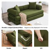 ZEIINPA Convertible Sleeper Sofa Bed with Cylindrical Pillow, Corduroy Folding Mattress Couch with Fixed-Shape Frame, Floor Sofa Lounge Couch for Living Room Bedroom Lounge Studio-Green ZEIINPA