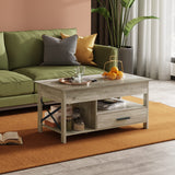 WLIVE Lift Top Coffee Table for Living Room,Coffee Table with Storage,Hidden Compartment and Metal Frame, Central Table for Reception Room,Grey WLIVE