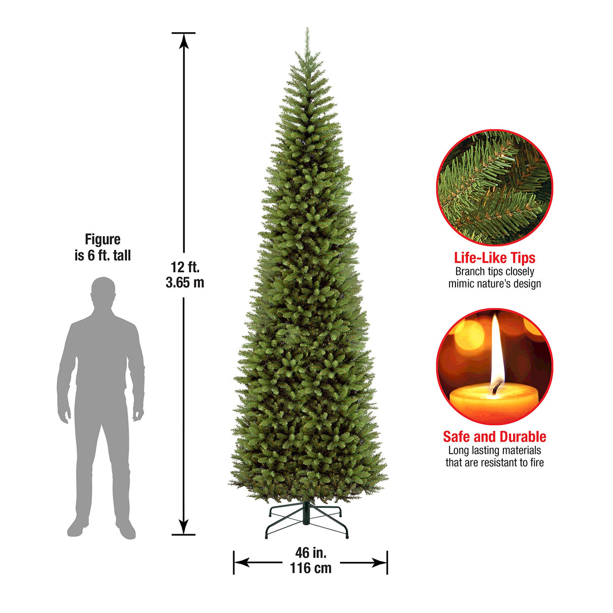 National Tree Company Artificial Slim Christmas Tree, Green, Kingswood Fir, Includes Stand, 12 Feet National Tree Company