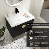 SSLine Modern 28" Floating Bathroom Vanity with Sink Wall Mounted Bathroom Vanity with Top Basin & Storage Cabinet Luxury Black Wood Hanging Vanity w/Ceramic Sink & Gold Handles for Small Space SSLine