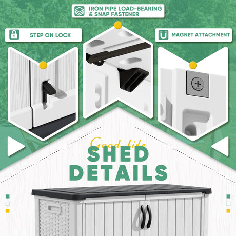 Devoko Outdoor Storage Cabinet 26 Cu Ft with Lockable Doors, Horizontal Storage Shed Waterproof Patio Tools Storage Box for Sofa Cushions, Gardening Tools and Accessories (White) Devoko