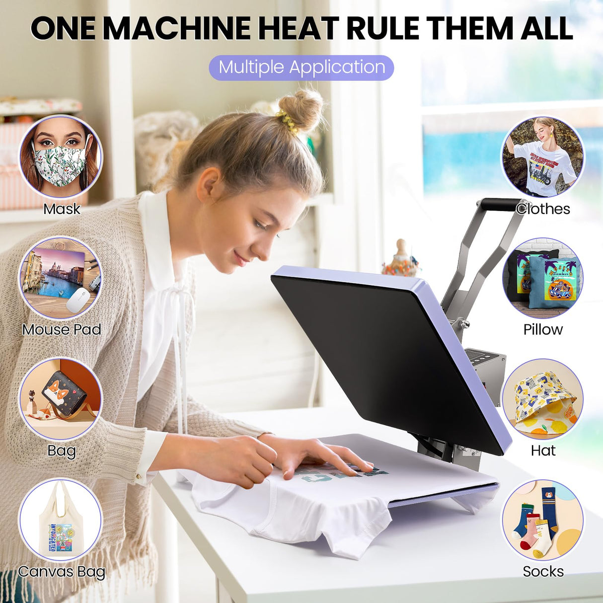 15x15 Heat Press Machine,Slide Out Heat Press Digital Clamshell Heat Transfer Sublimation Printer Press Industrial-Quality Power Heat Press for T Shirts/Pillow/Bag/Plates Creative Pattern DIY DREAMVAN