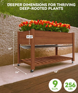 GarveeHome Raised Garden Bed 48x24x32-Inch Mobile Elevated Wood Planter Raised Beds w/Lockable Wheels, Storage Shelf, and Protective Liner for Indoor/Outdoor Gardening,Acorn Brown GarveeHome