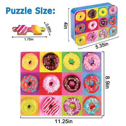 LELEMON Puzzles for Kids Ages 4-8,Donut Puzzle 100 Piece Puzzles for Kids in a Metal Box, Educational Kids Puzzles Jigsaw Puzzles 100 Piece Puzzle Games Puzzle Toys for Girls and Boys