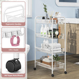 TOOLF 4-Tier Rolling Cart, Metal Utility Cart with 3 Hooks, Easy Assemble Mobile Storage Trolley On Wheels, Metal Shelving Units Kitchen Bathroom Laundry Room TOOLF