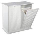 eHemco Dual Hamper Tilt Out Laundry Sorter with 2 Removable Compartment Cotton Bags, White eHemco