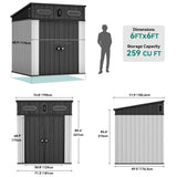 YITAHOME 6x6 ft Outdoor Resin Storage Shed, Waterproof Garden Shed with Windows, Floor, Double Doors, Weather-Resistant Lockable Tool Organizer for Outdoor Tools, Supplies, Bikes, Gray YITAHOME