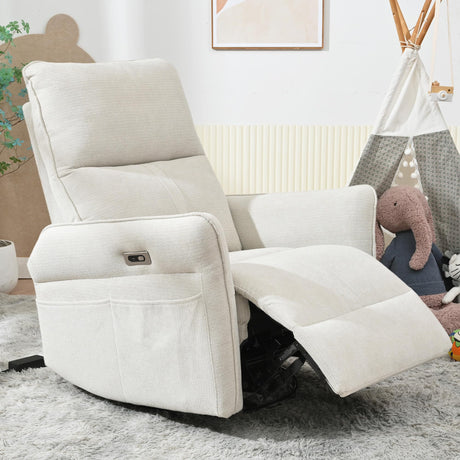 QKFF Power Swivel Rocker Recliner Chair for Nursery, Upholstered Snowflake Velvet 270°Swivel Glider Rocker Chair with USB Ports, Small Power Recliners for Small Spaces Living Room QKFF
