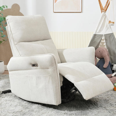 QKFF Power Swivel Rocker Recliner Chair for Nursery, Upholstered Snowflake Velvet 270°Swivel Glider Rocker Chair with USB Ports, Small Power Recliners for Small Spaces Living Room