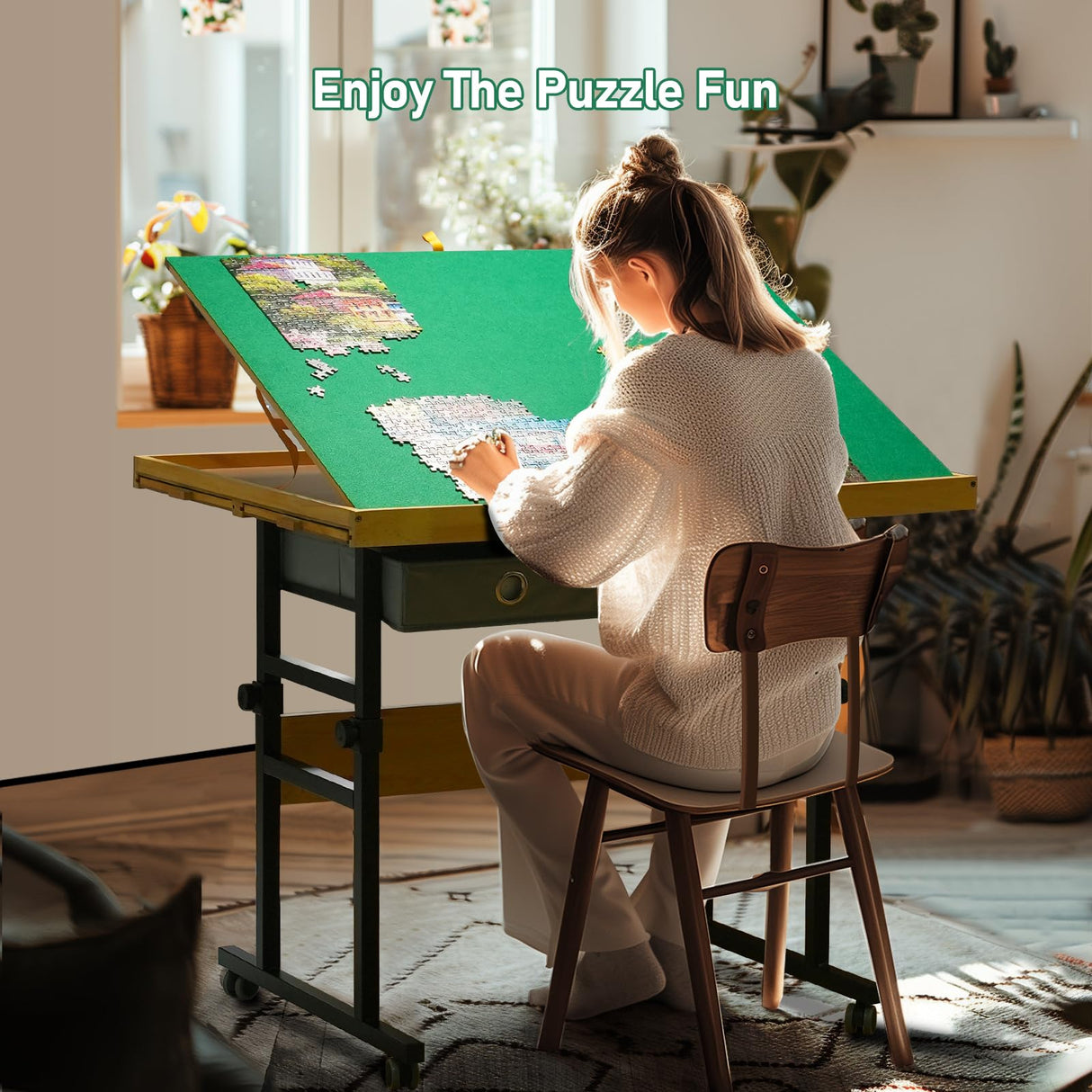 ALL4JIG 1500 Pieces Jigsaw Puzzle Board with Legs, 35.4"x26.4" Adjustable Puzzle Board for Adults, 3-Tilting Angles, Multi-Functional with 4+2 Drawers & Protective Cover ALL4JIG