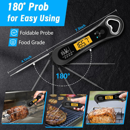 Biison Meat Thermometer Digital, Instant Read Meat Thermometer for Grill and Cooking, IP66 Waterproof Food Thermometer for Kitchen and Outside, BBQ, Turkey, Candy, Liquids, Beef