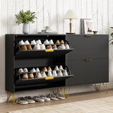 NOVAMAISON Shoe Cabinet with 2 Flip Drawers, Fluted Black Shoe Storage Cabinets, Hidden Shoe Cabinet Storage for Entryway Slim, Modern Freestanding Shoe Rack Organizer, Black NOVAMAISON